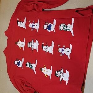 Snowman mock cotton turtleneck, red, holidays, winter